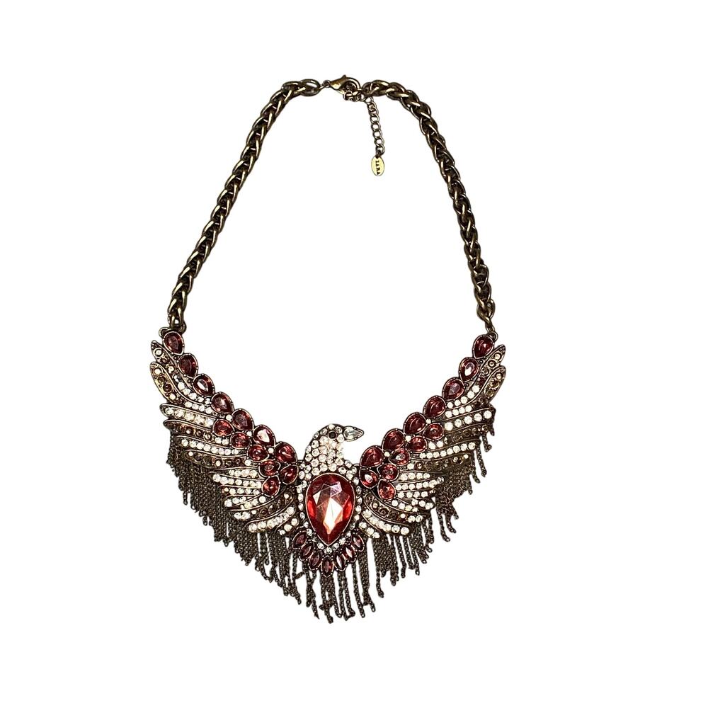 Zara Rhinestone Eagle Statement Necklace Bejeweled Vintage Rare